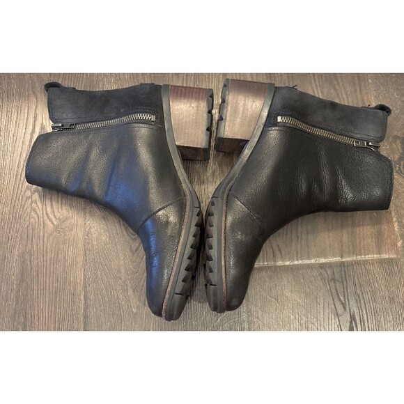 SOREL Cate Bootie Black Leather Suede Size 10 41 Block Heel Side Zip Waterproof - Picture 6 of 10